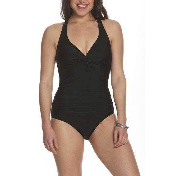 Sun and Sea Blossom Twist Back One Piece Swimsuit Black New With Tags Size 10 - Picture 1 of 2
